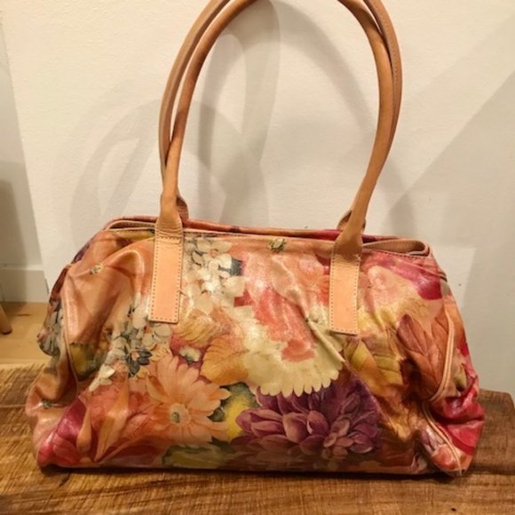 Italian Leather Maurizio Taiuti Hand painted floral handbag - Picture 1 of 8